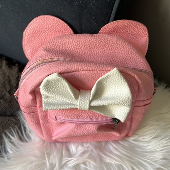 Boutique Leather Minnie Mouse Ears with Bow Pink Adjustable Mini Backpack - Picture 2 of 5